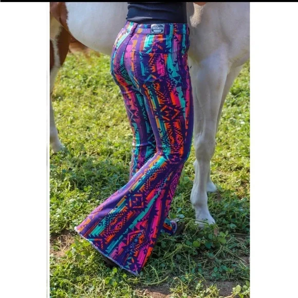 Ranch Dressn | Pants & Jumpsuits | Ranch Dressn Purple Aztec High Rise 36  Super Flare Womens Sz2 | Poshmark